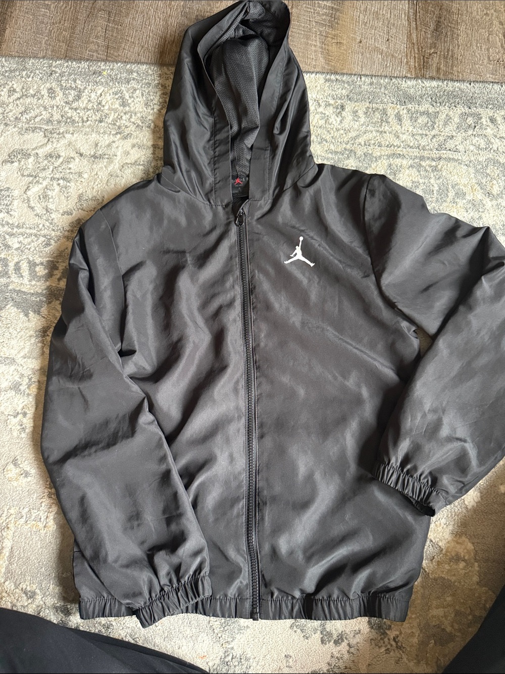 Jordan Black Hooded Full-Zip Windbreaker with White Jumpman